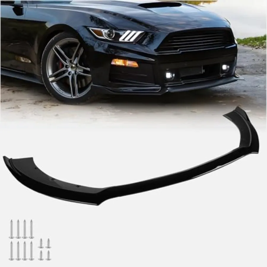 Fit for 2015 2016 2017 Ford Mustang Front Bumper Lip — Gloss Black ABS Air Splitter Chin Body Kit OEM Style