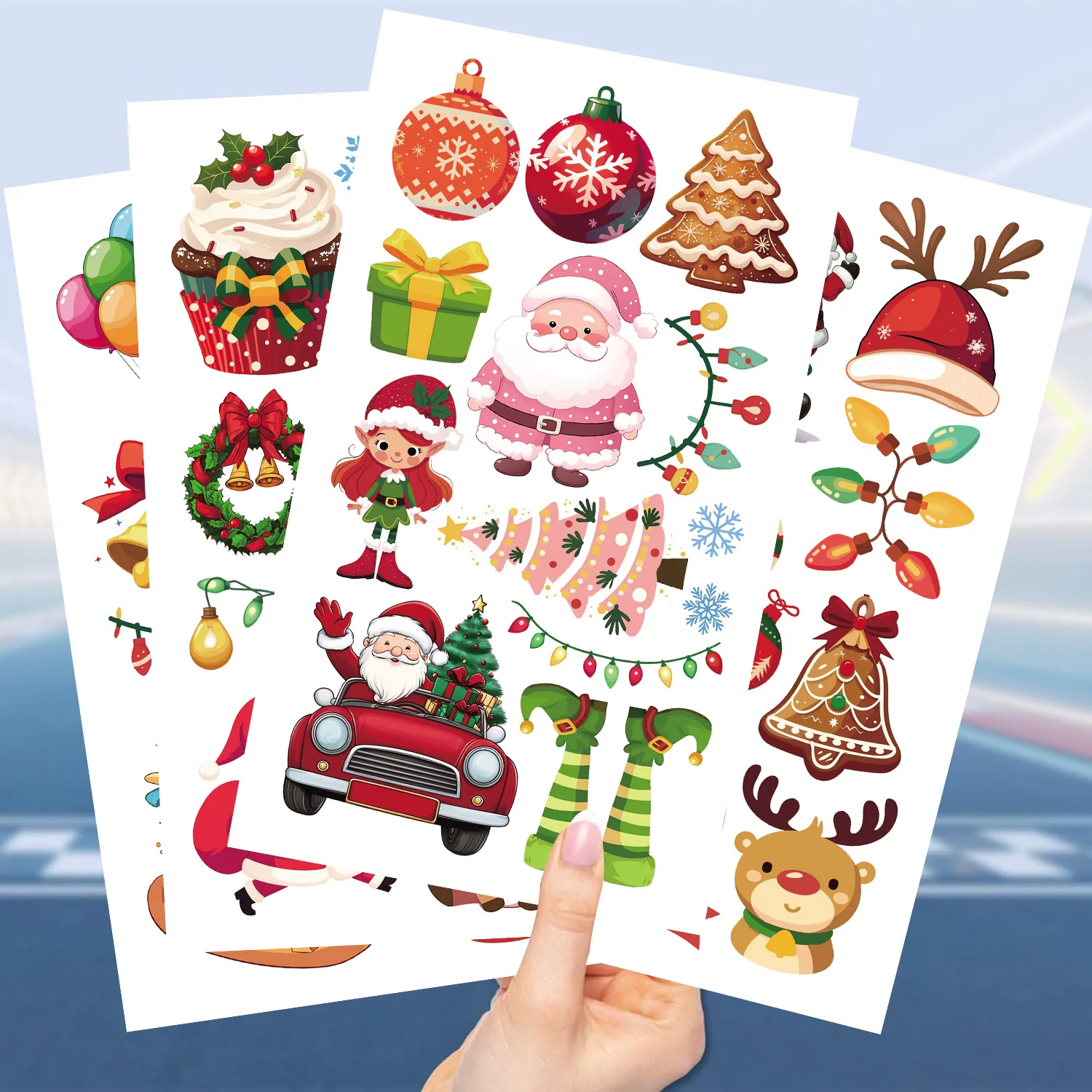 Christmas Kids' Waterproof Tattoo Stickers10-Pack Festive Designs Safe & Easy to Apply Perfect for Holiday Parties, Gatherings