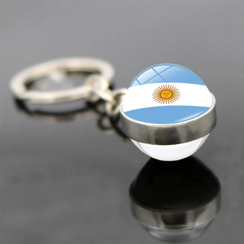 National Flag Keychain in Argentina Australia Brazil Germany Russia Canada United New Zealand Glass Ball Pendant Car Key Chain