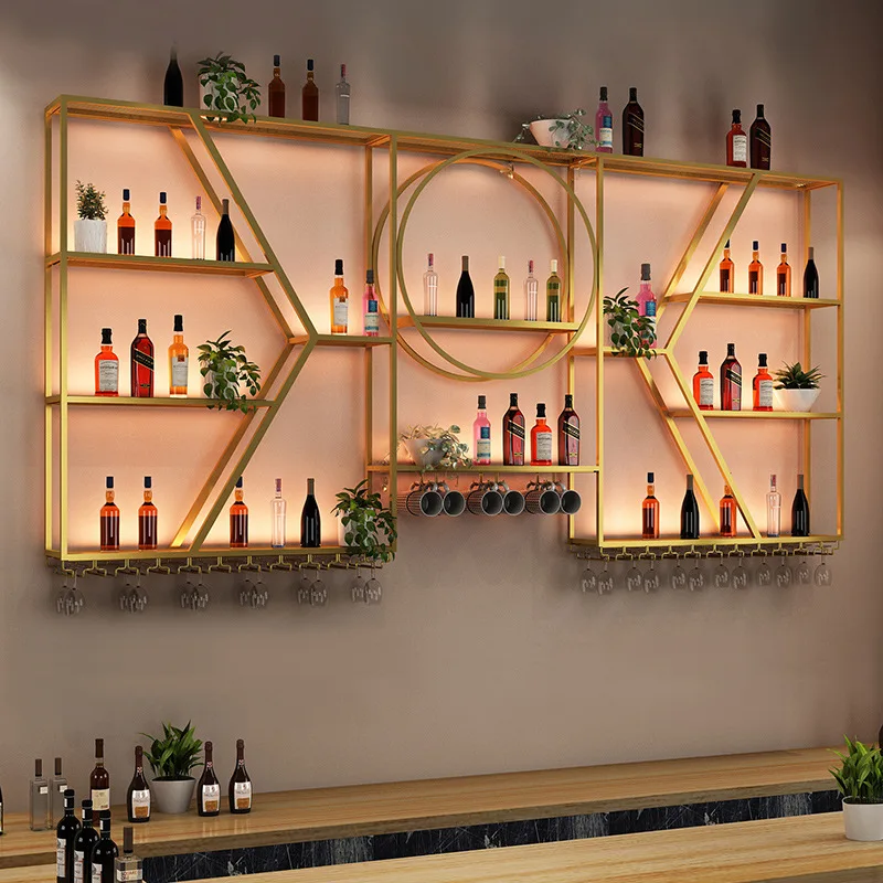 

Bar Wine Cabinet Wrought Iron Restaurant Wall-mounted Wine Rack Bar Counter Wall Wine Rack Display Rack Wall-mounted Shelf