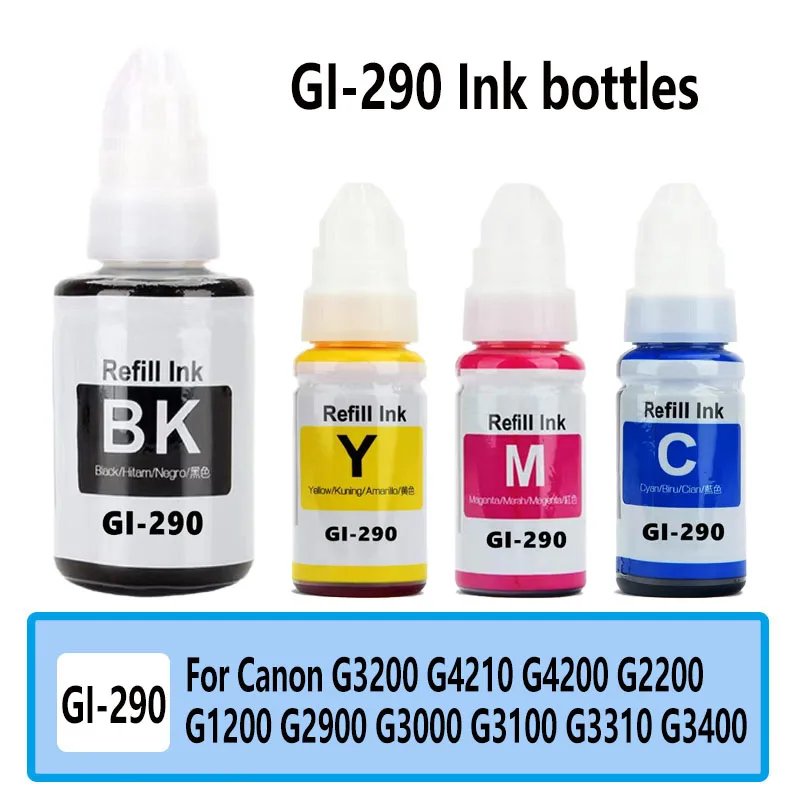 

GI-290 GI 290 Ink Refill G3200 G4210 Совместимая замена для Canon GI 290 Комплект бутылок с чернилами для G1200 G2200 G4200 G1000 G1100 G