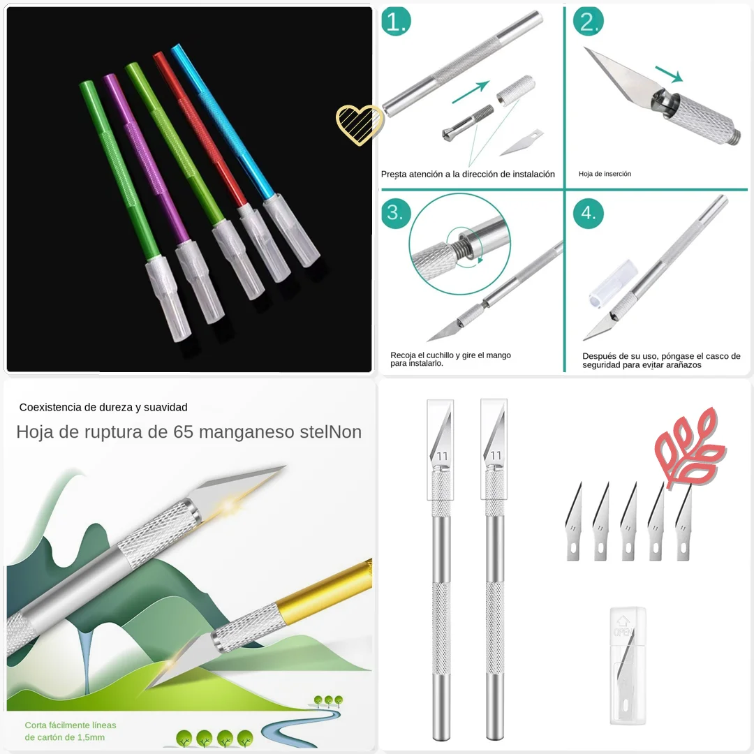 Non Slip Metal Craft Knife Set 5pcs Scalpel Cutter Tool Gundam Model Kit Parts Nub Removal Fine Detail Work