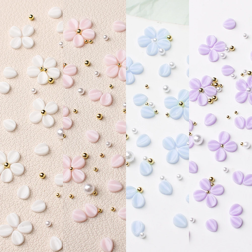 1 zak gemengde bloemen kralen nagel charme voor doe-het-zelf acryl bloem nagels steentjes met parels ontwerp schattige bloemen manicure decor