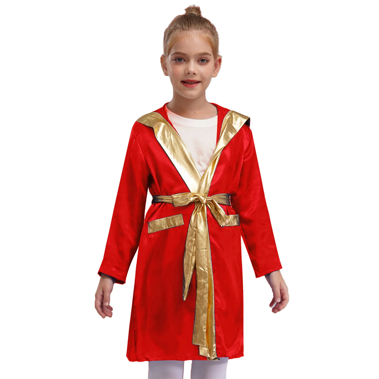 Kids Boys Boxing Robes Children Training Costume Outfit Grappling Muay Thai Hooded Robe with Belt Shorts Bjj Boxer Gloves Set