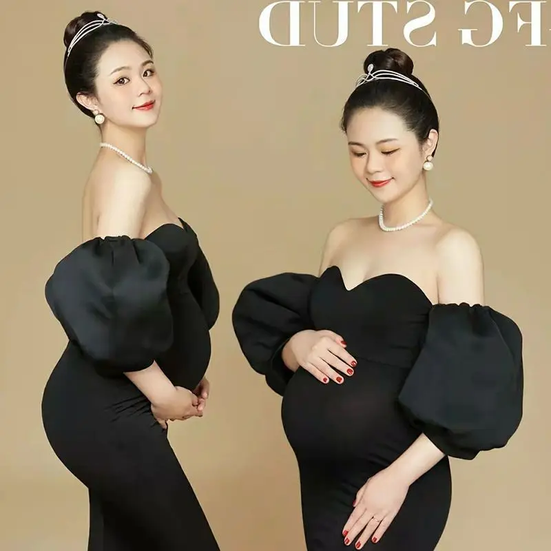 Black Sexy Maternity Dresses For Photo Session Long Strapless Pregnancy Shooting Gown Pregnant Photography Woman's Evening Dress