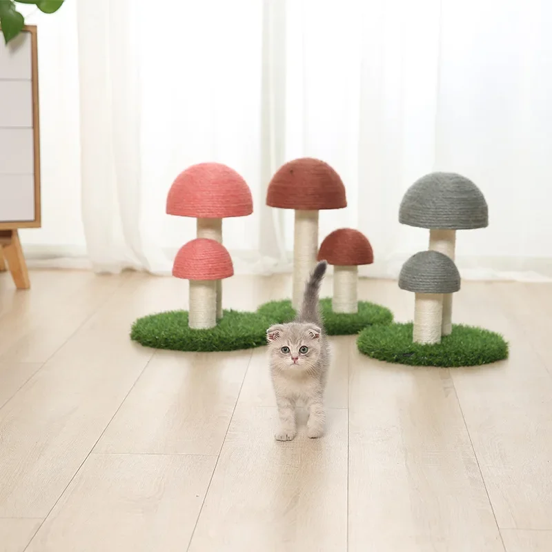 

Cat Tree Scratcher Double Climbing Tree Sisal Material Mushroom Shaped Cats Scratching Toy Jumping Platform Cat Supplies