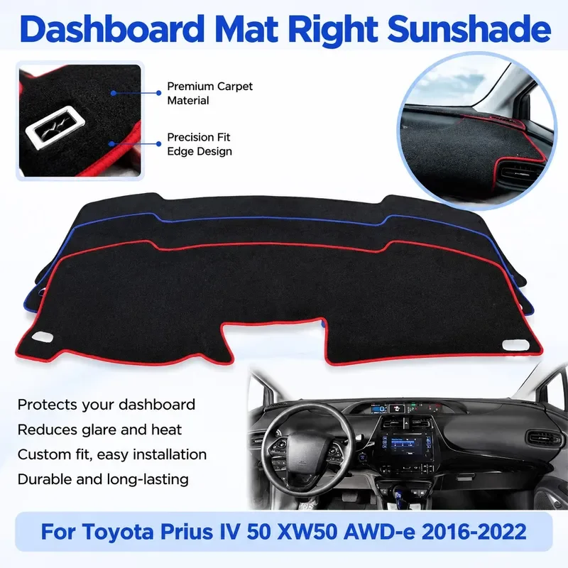 For Toyota Prius IV XW50 AWD-e 2016-2022 Dashboard Cover Dash Mat Carpet Anti-sun Shade Auto Interior Protector Rug