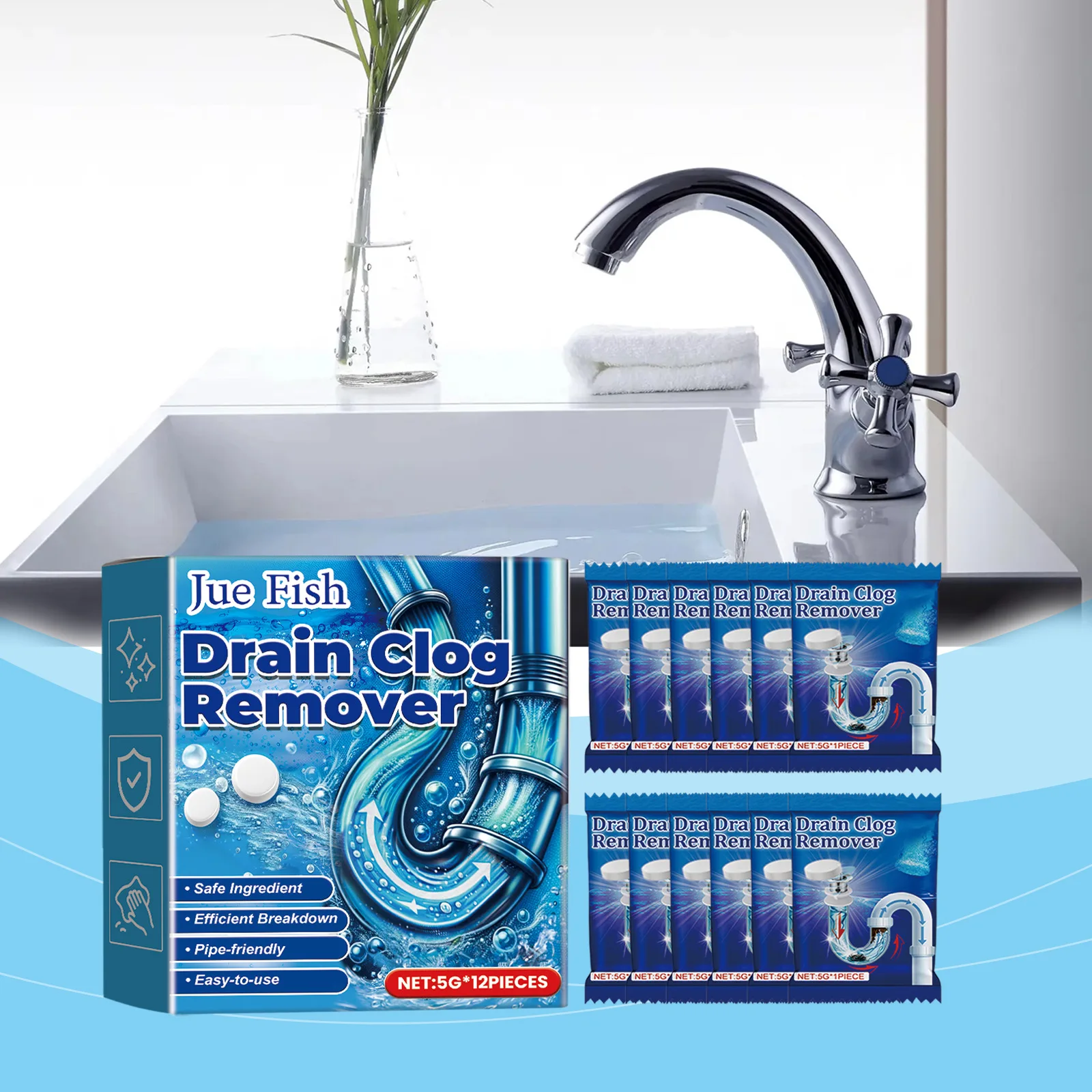 Pipe Dredges Effervescent Tablets Dissolve Toilet Floor Drains Kitchen Sewer Clogs Remover Odor Eliminator Tablets Cleaner 12PCS
