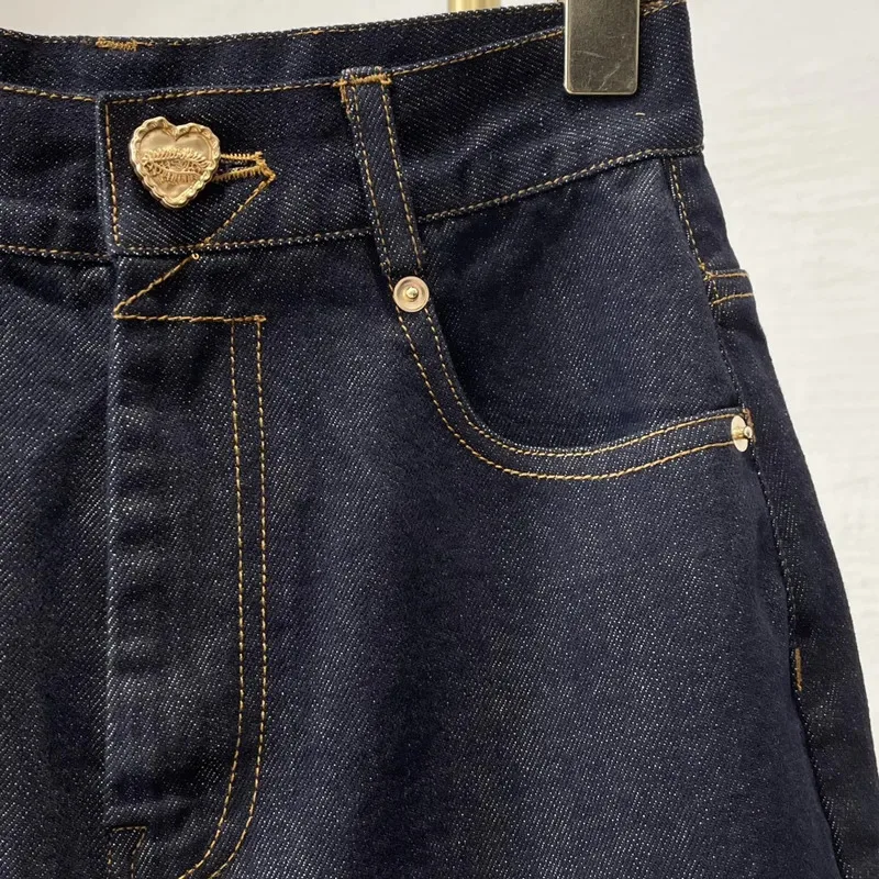 

Универсальные темно-синие женские прямые джинсовые брюки из чистого хлопка высокого качества 2025 года, брюки