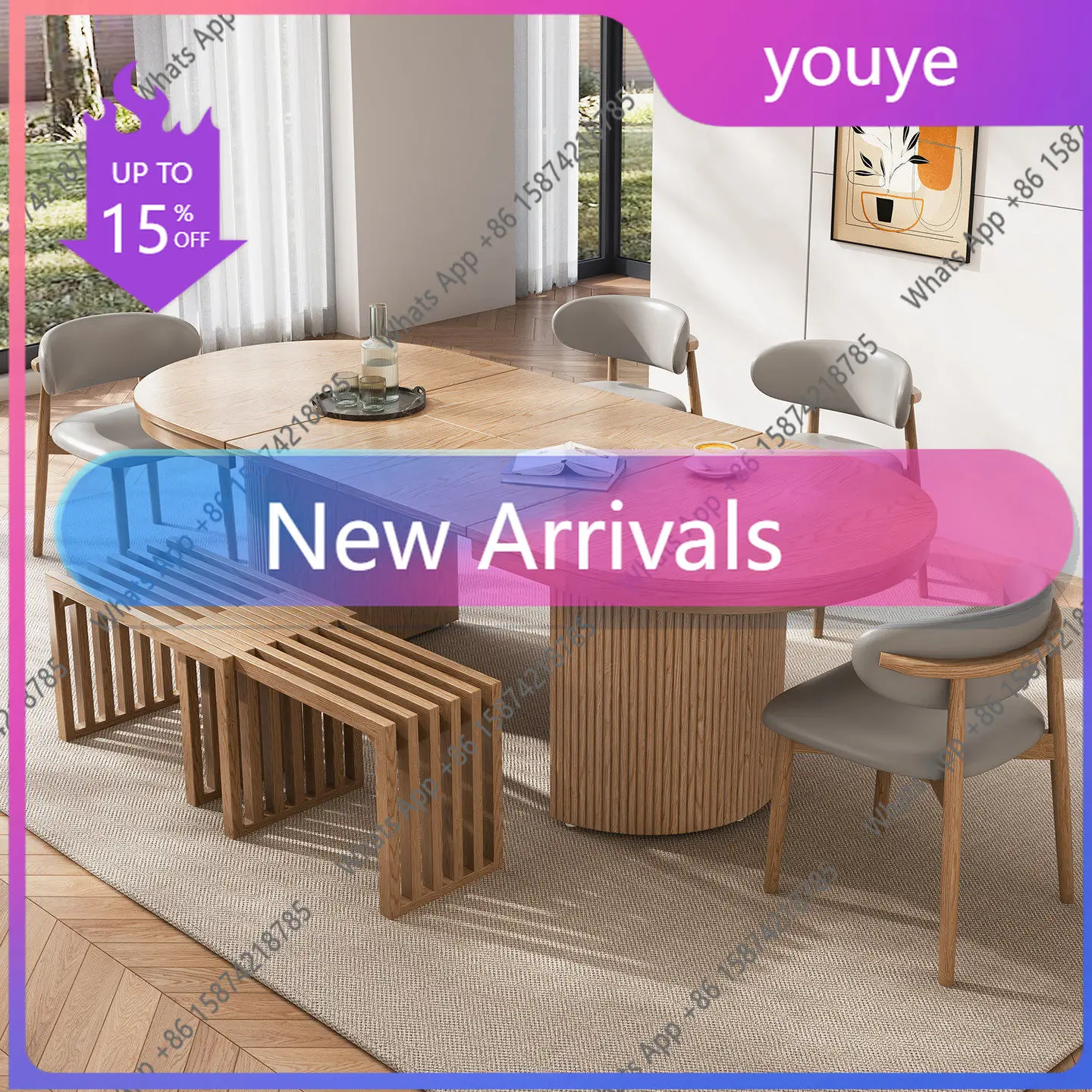 N64 French pure solid wood retractable dining table variable round table folding household rectangular multi-function pull-out c