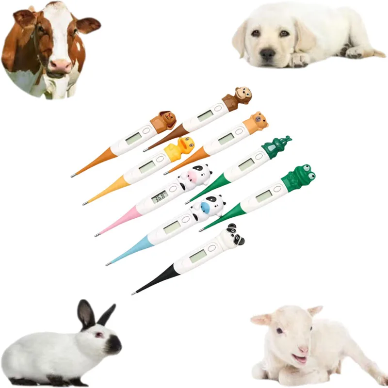 10 PCS Pet Thermometer  Digital LED Veterinary Medical Farm Soft Head Waterproof for Cattles Horse Sheep Pigs Fast Readings