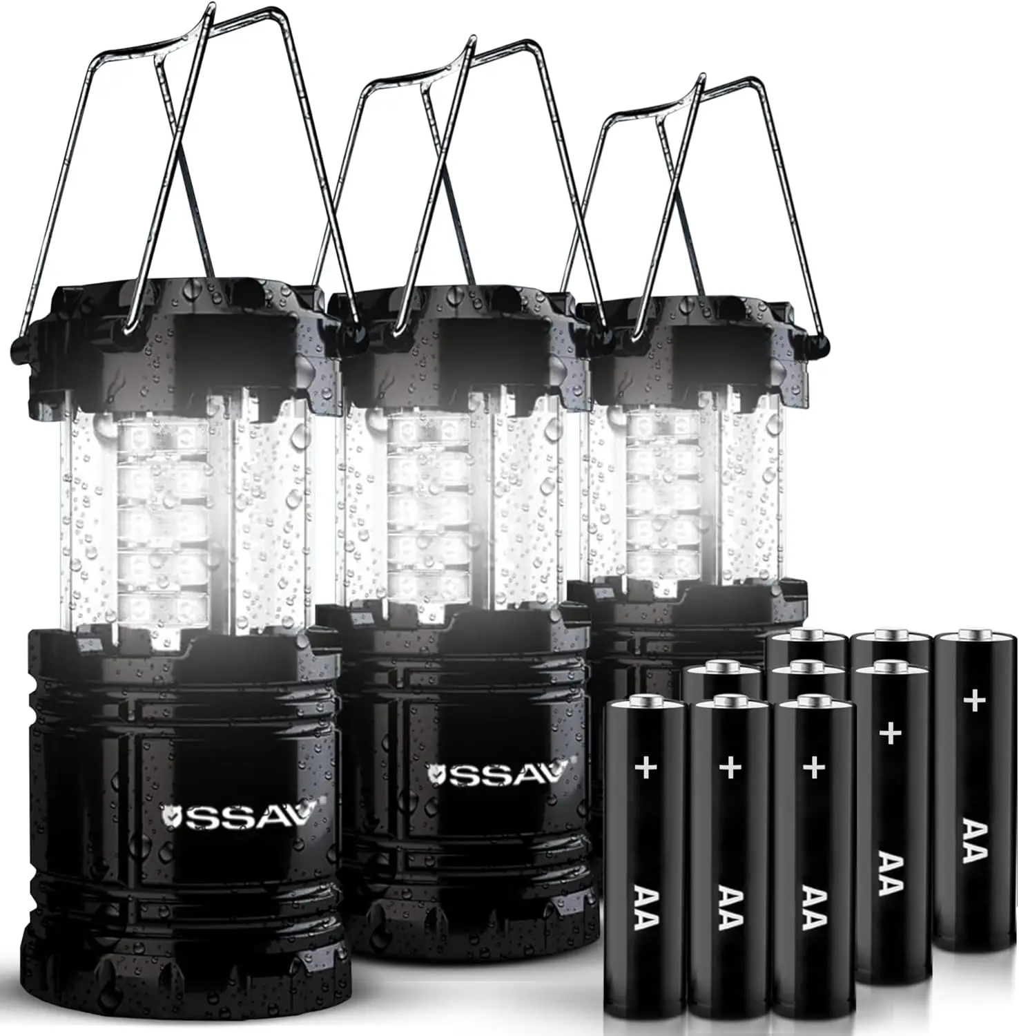 

3 Pack Collapsible LED Camping Lantern, Emergency Light for Hurricane and Outdoor Use, Black, Batteries Included