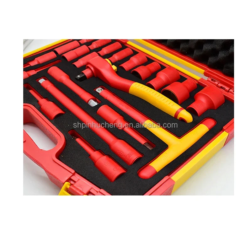 ชุดเครื่องมือซ่อมรถยนต์ 21 ชิ้น แบบหกเหลี่ยมหุ้มฉนวน VDE 1000V พร้อมก้านต่อแบบยาว ประแจ 1/2T