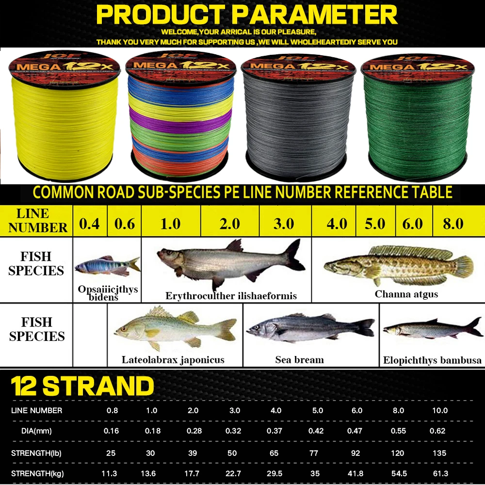 Strong 12 Strands Wear Resistant Braided Fishing Line 100m 300m Multifilament PE Line Fresh/Saltwater Fishing Tool 25LB-120LB