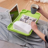 Portable Breakfast Tray Foldable Laptop Bed Table Lap Desk Stand Tray Dining Table With Slots With Foldable Legs And Cup Slots