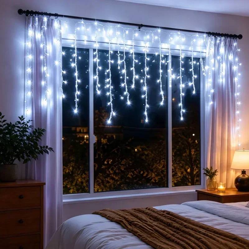 3 Styles Christmas Garland LED Curtain Icicle Lights Festoon LED Light Droop String Lights Outdoor Garden Street Eaves Decor