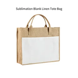 Sublimation Blank  Shopping Bag Reusable Natural Non Woven Canvas Cotton Burlap Jute Tote  Handbag For Thermal Transfer Print