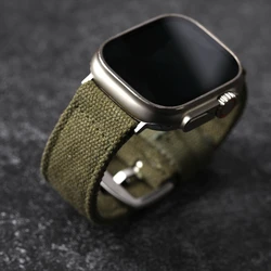 Double Canvas For Apple Watch Ultra Strap  49MM 45MM 44MM Thickened Green Black Men Rugged Style Bracelet