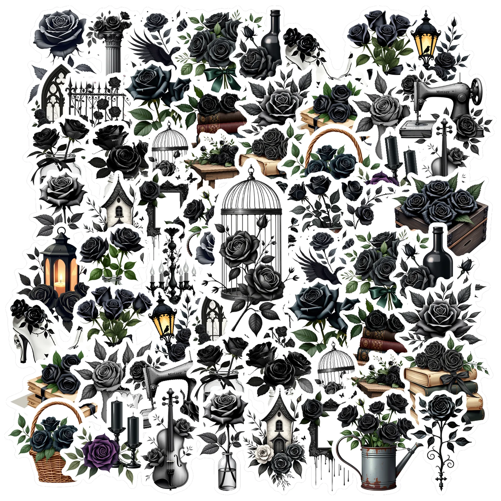 

35 шт. монохромные винтажные наклейки готические черные розы готические наклейки винтажные наклейки для гитары DIY скейтборд ноутбук чемодан