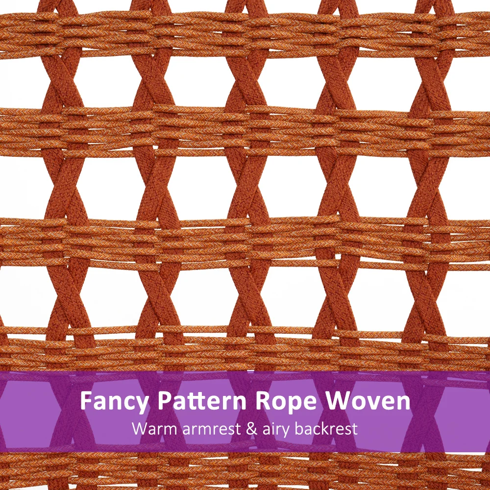 مقاعد حديقة خارجية مع إطار معدني مطلي بالمسحوق وحبل فاخر، مقعد فناء عتيق لديكور أثاث الحديقة الأمامية #4