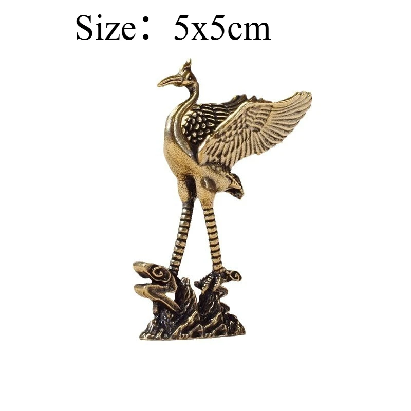 1 PC Solid Copper Crane Miniatures Antiqued Small Ornament Study Office Desk Tea Pet Hand Fidget Craft Home Decoration Accessory