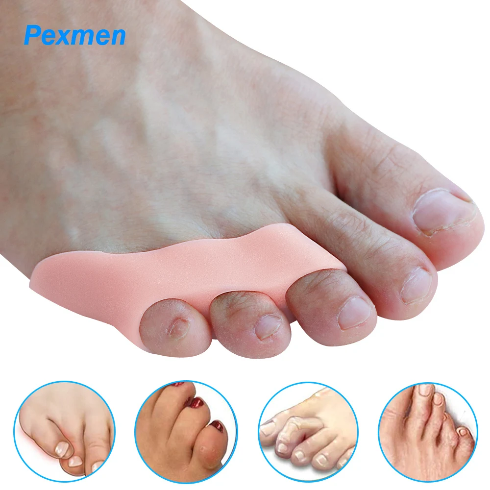 Pexmen 2Pcs/Bag Three-holes Pinky Toe Separator Bunion Corrector Pain Relief Little Toe Protector Foot Care Spacer