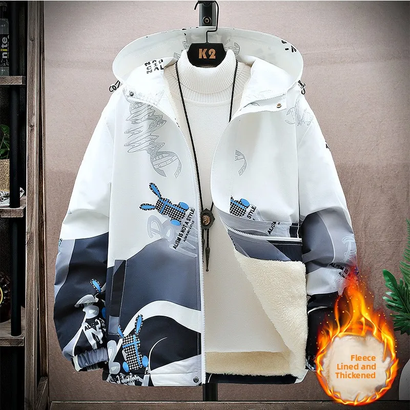 

Мужская осенне-зимняя куртка с капюшоном на флисовой подкладке, повседневное спортивное пальто, универсальный верх для молодежи