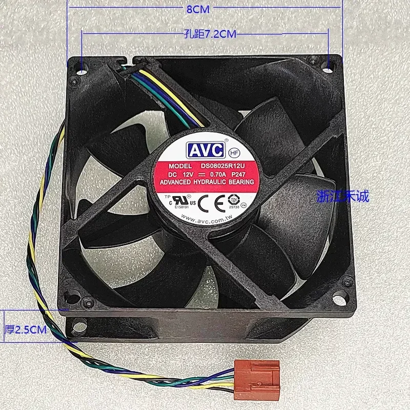 for AVC DS08025R12U P247 80mm 8CM Fan 12V 0.70A 4-Wire PWM Speed Control Rounded Corners New