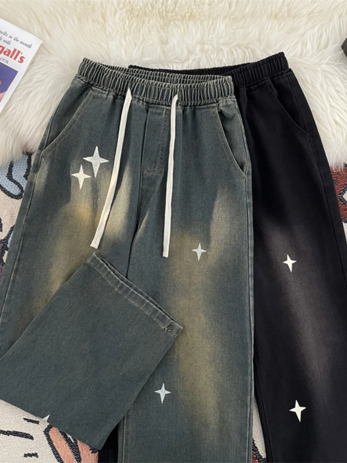 

Ретро-джинсы в американском стиле с вышивкой, мужские свободные джинсы с широкими штанинами, осенне-зимние модные повседневные прямые джинсы от трендового бренда