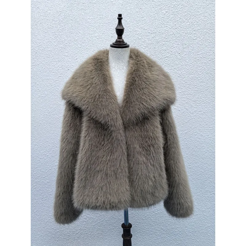 Women's Models Fall Winter Coat Faux Fur Flip Collar Plush Thickened Warm Big Yards High Collar New Leisure Soft Niche Versatile
