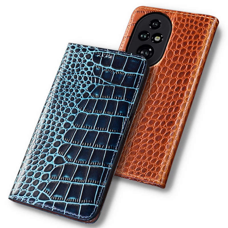 

Flip Case For HONOR 200 Pro Lite 5G Crocodile Pattern Magnetic Cover Luxury Cowhide Genuine Leather Card Pocket Wallet Covers