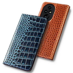 Flip Case For HONOR 200 Pro Lite 5G Crocodile Pattern Magnetic Cover Luxury Cowhide Genuine Leather Card Pocket Wallet Covers