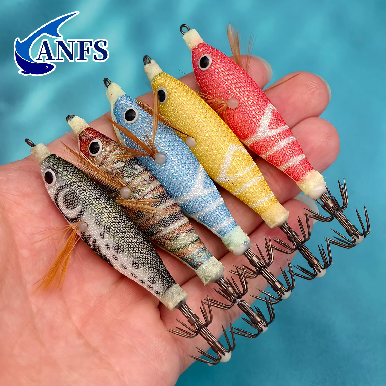ANFS 5 قطعة مجموعة تهزهز الحبار الروبيان الأفقي الممتاز-طُعم صيد الأسماك في المياه المالحة طُعم الجمبري لخطبوط القبار