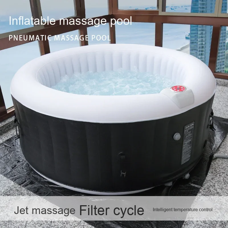 Heated Multi-Person Inflatable Square Bathtub Constant Temperature Wave Bubble Effect PVC Home Spa Cover for Outdoor Family