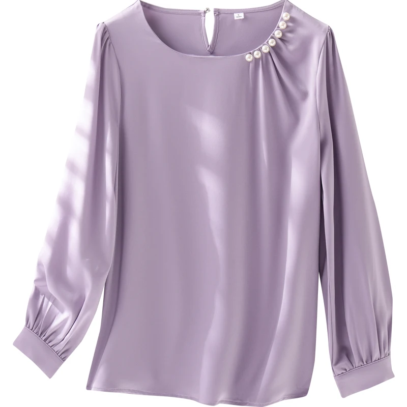 NAVIU Light Purple Satin Shirt Women Long Sleeve Spring Autumn New Design High End Temperament Blouses Office Ladies Work Tops