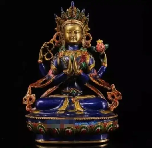 8.2” Chinese Copper Cloisonne Handmade Exquisite Kwan-yin Statue