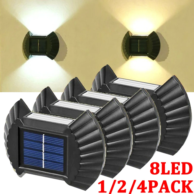 

8LED Outdoor Wall Lights Solar Power Garden Decor Fence Lights Waterproof for Patio Fence Deck Yard