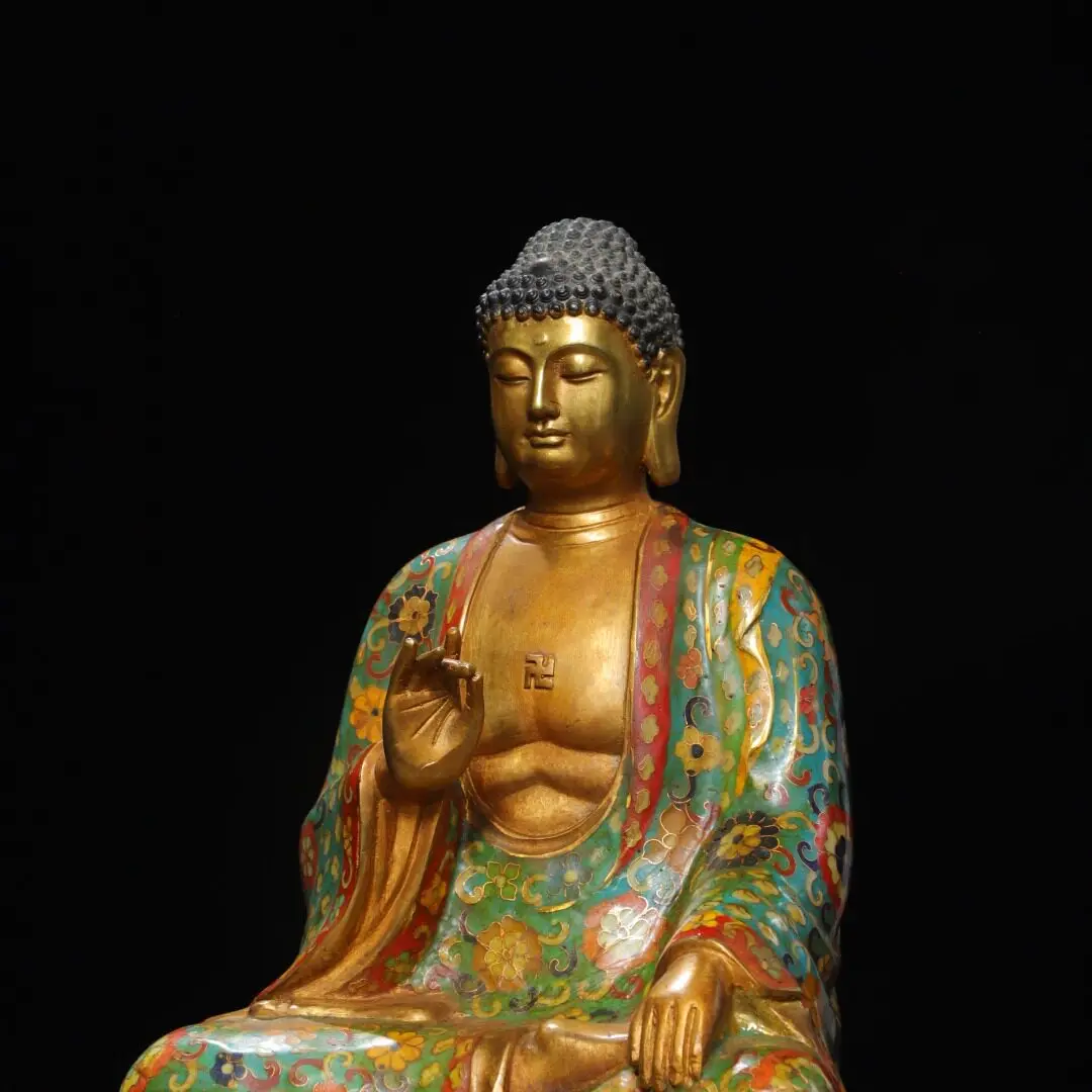 Cloisonné Enamel Vairocana Shakyamuni Buddha Statue Antique Home Altar Desktop Decor
