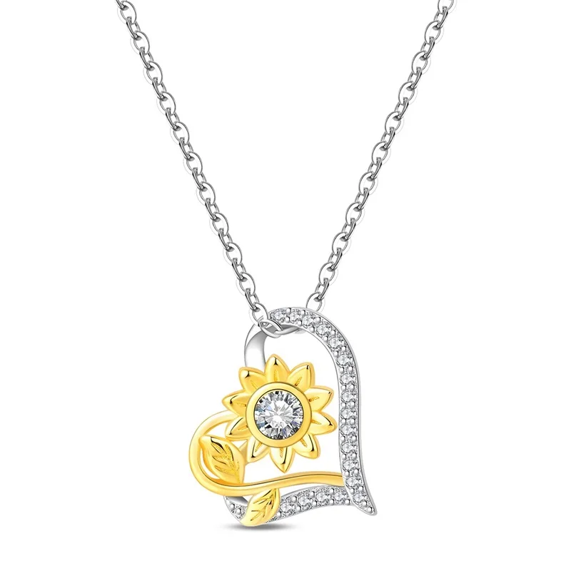 

Original 925 Sterling Silver Sunflower Love Necklace Sparkling CZ Zircon Exquisite For Women Girls Birthday Jewelry Gifts