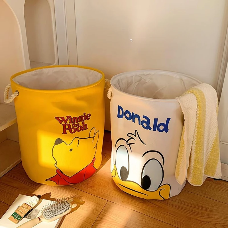 Disney Donald Duck Pooh Bear Cartoon Cute Dirty Clothes Basket Kawaii Home Foldable Large Capacity Storage Basket Storage Box