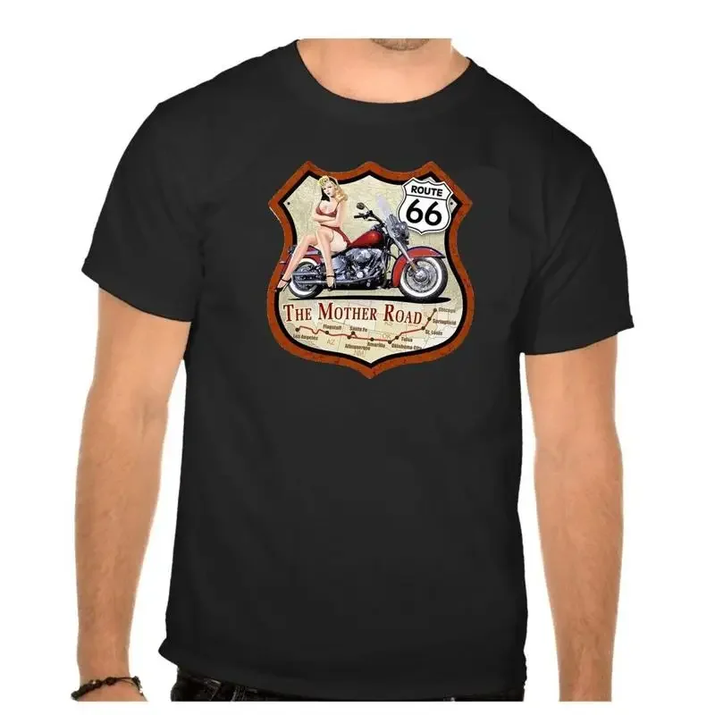 Route 66 Pin Up Bike Zwaar Metalen BLACK T-Shirt - 808