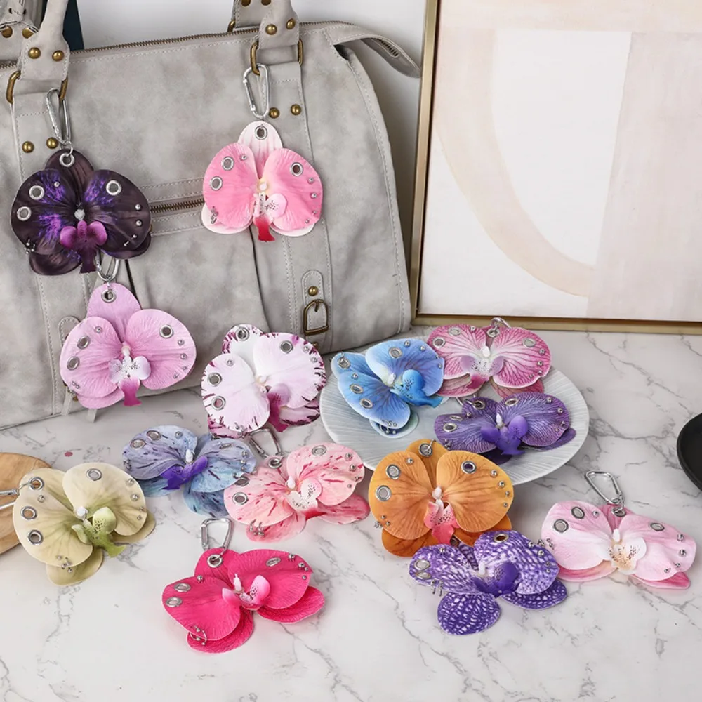 Exquisite Simulation Flower Orchid Lily Keychain Colorful Gifts Flower Bag Pendant Backpack Decoration Simulation Flower Keyring