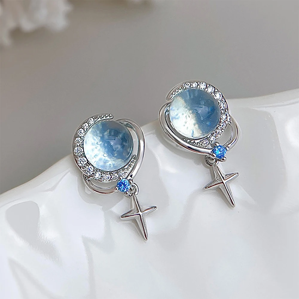 

Micro-inlay Zircon Blue Planet Earrings for Women Trendy Shiny Dainty Earrings Jewelry Gifts