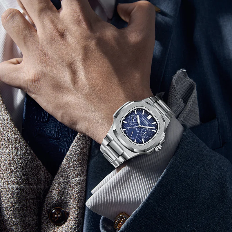 العلامة التجارية ساعة رجالية الأعمال الراقية الفولاذ المقاوم للصدأ حزام مقاوم للماء الذكور موضة كوارتز ساعة المعصم ساعات المعصم