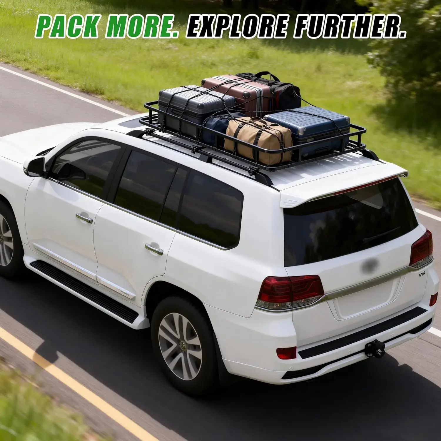 64 x 39 x 6 Inch Roof Rack Basket, Steel Rooftop Cargo Carrier | Universal Fit, 300 lbs Capacity, Rooftop Cargo Basket Steel Lug