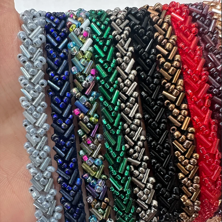 5Yards Elegant Embroidery Beaded Lace Trim Fancy Beading Pearl Ribbon Lace for Crafts Tailor Sewing Pure Handmade