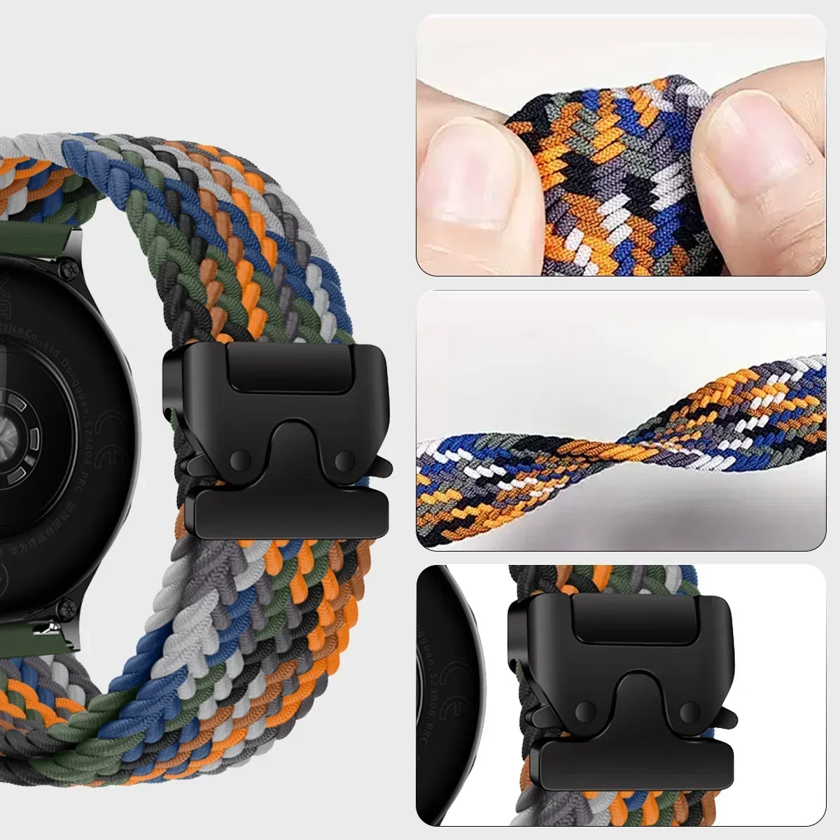 22mm Nylon Loop Strap for Huawei Watch GT5/5Pro 4 3Pro 46mm Braided Elastic Band for Samsung Galaxy Watch 7 Ultra 47mm Bracelet