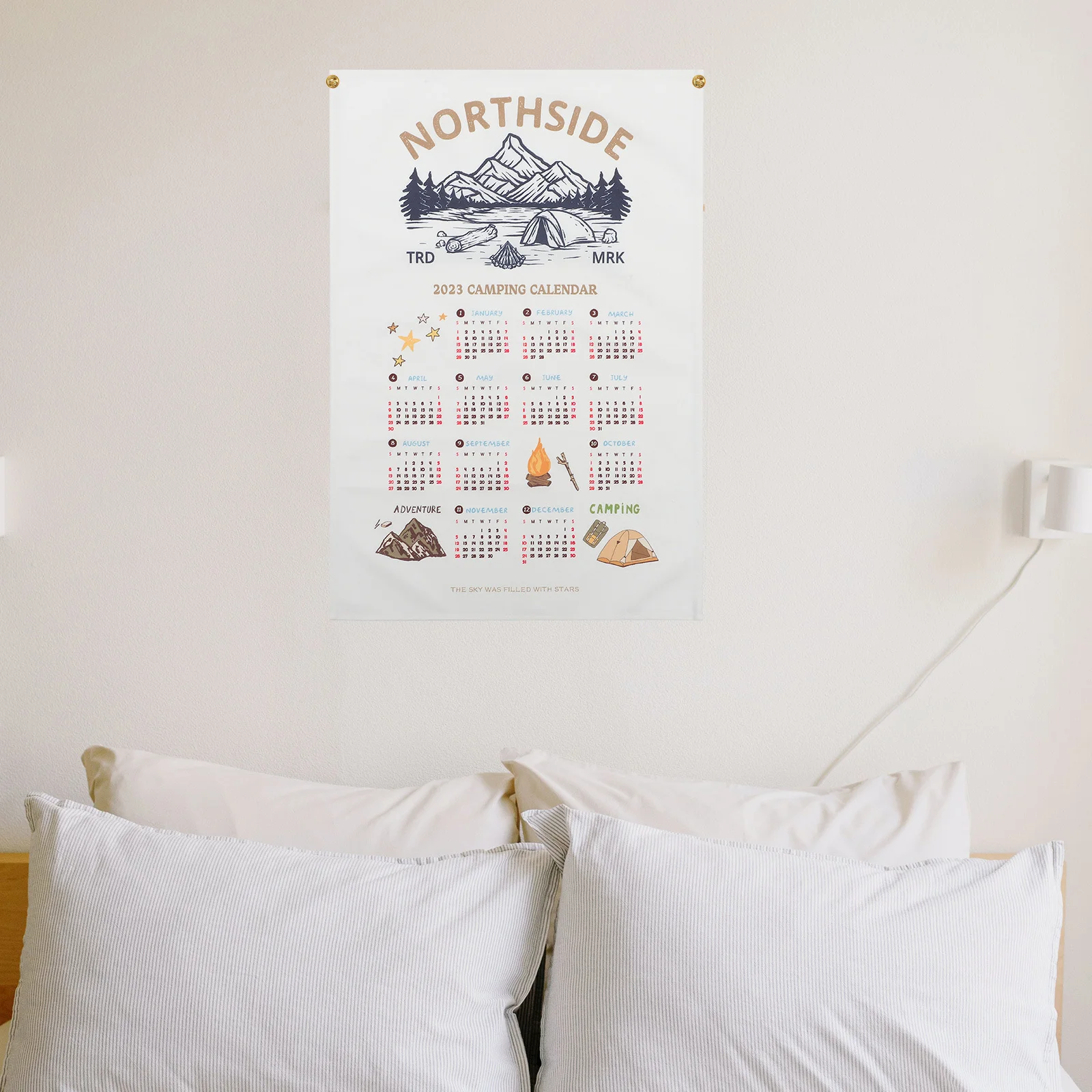 

1pcs Cloth Camping Calendar 2023 Wall Hanging Background Decor For Living Room Bedroom Dorm Office Study Indoor Outdoor Backdrop