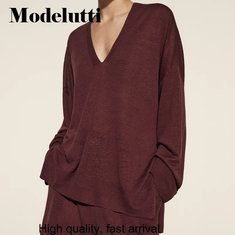 New Spring 2023 Autumn Fashion V-Neck Knitted Sweater Pullovers Suit Women Solid Color Simple Casual Top Jumper Female