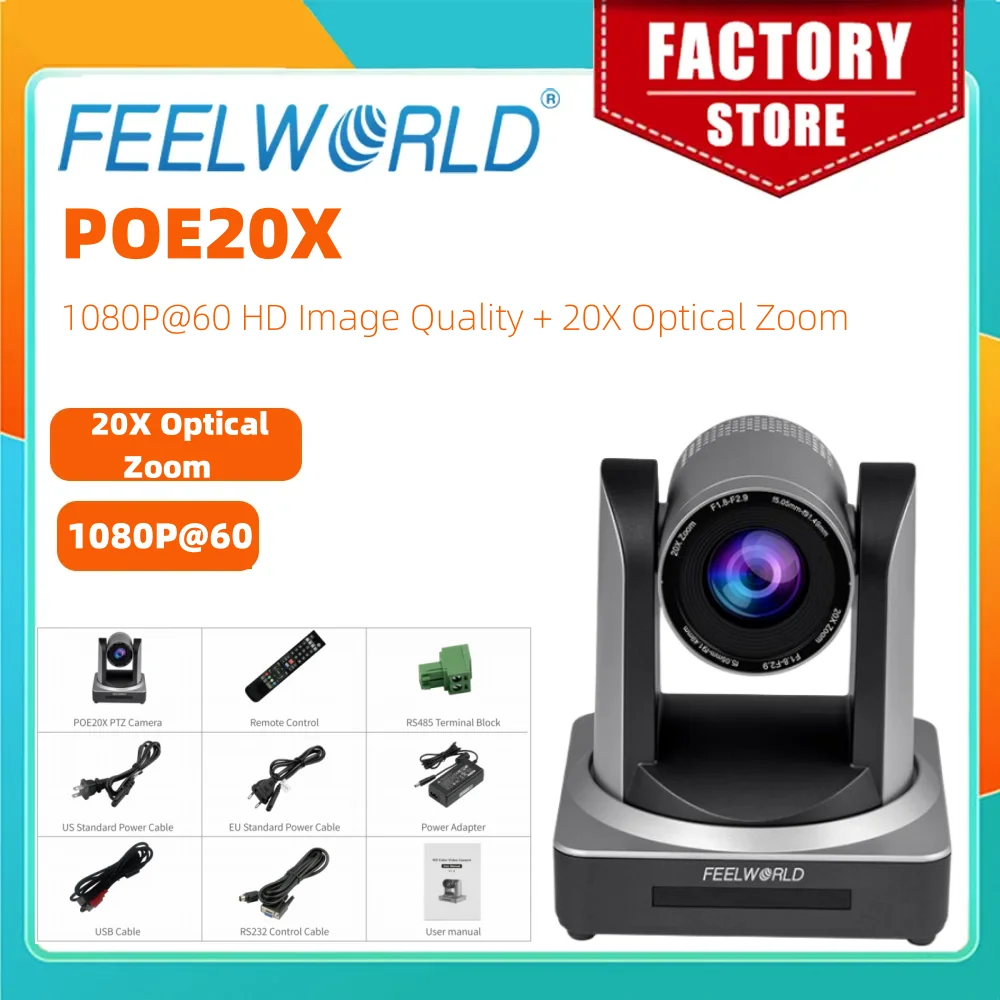 

FEELWORLD POE20X Simultaneous USB/3G-SDI/HDMI/IP Live Streaming PTZ Camera - The Ultimate Tool for Your Photo Studio